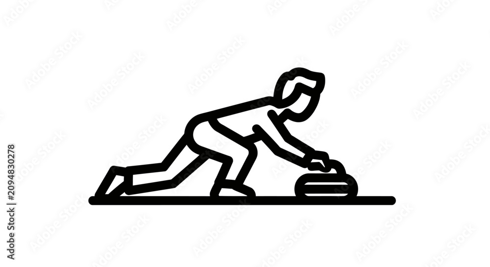 Fototapeta premium Individual curling player sliding a stone on ice.