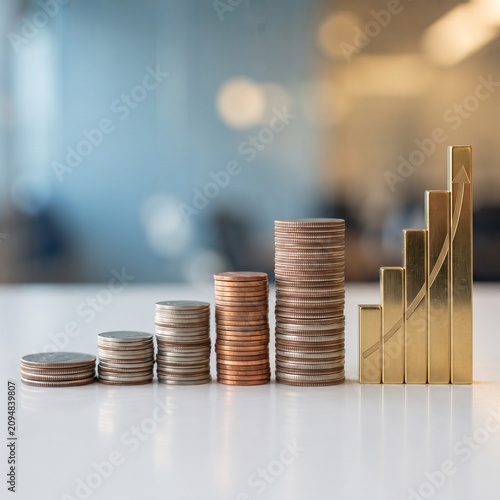 Coins and graph on white