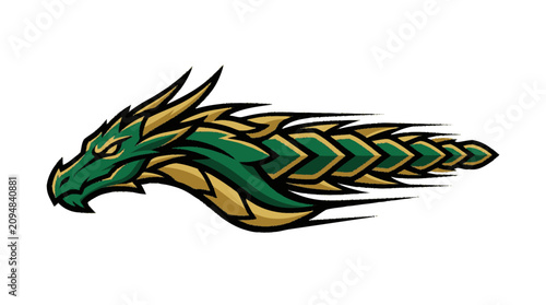 Foto Sketchy flat textured illustration of a powerful green and gold dragon