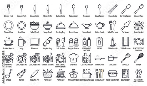 Foto SEO Title: Cutlery and Dining Line Icons Set Editable Stroke Kitchen and Restaur