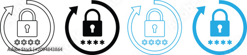 Modern Cybersecurity Renewal Graphics, Flat Padlock and Circular Arrow Safety Clip Art, Password Reset and Account Recovery Vector Icon Set, Minimalist Data Security Collection.