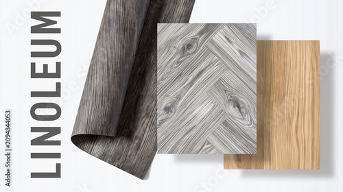 Modern linoleum flooring samples with wood grain texture