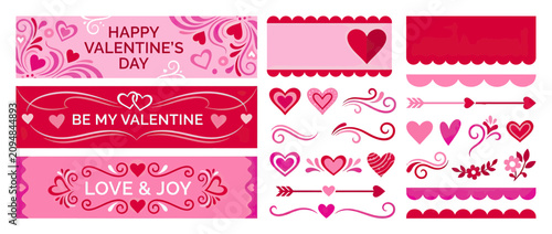 Fotografía Valentine's Day Banners and Decorative Elements with Hearts