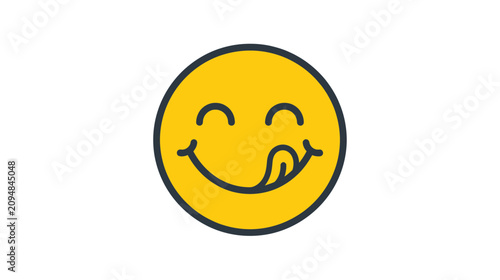 Foto Happy Smiley Face with Tongue Out, Yummy Emotion, Delicious Food Concept