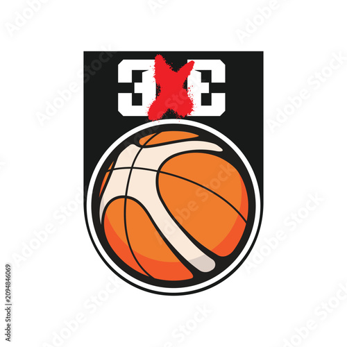 3x3 Basketball logo and street game label typography t-shirt