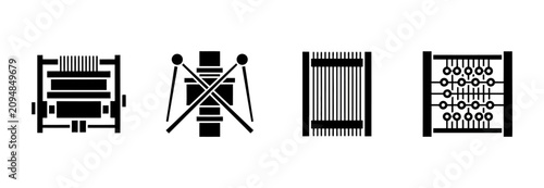 Billede på lærred Professional black vector icons representing weaving techniques like looms and s