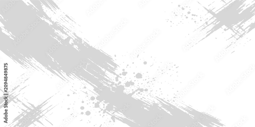 Obraz premium Abstract Brush Stroke Background: A minimalist design featuring bold, dynamic grey brush strokes and subtle splatters on a clean white background.