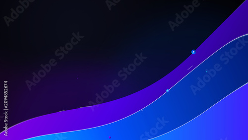 Фотография Dark neon purple and blue abstract layered waves background with floating glowin
