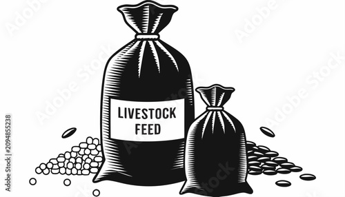 Billede på lærred Very beautiful black and white realistic vector illustration of livestock feed f