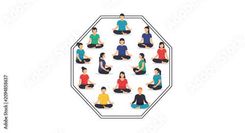 Diverse Group Meditating in Zen Circle, Mindfulness and Serenity
