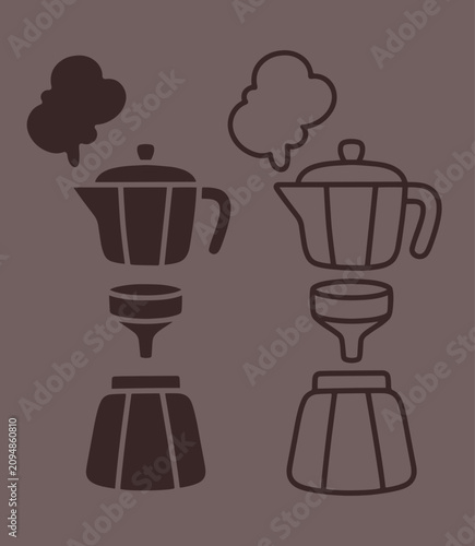 Geyser coffee maker, outline vector illustration