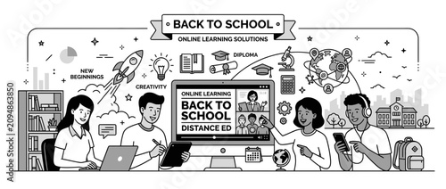 Cuadro en lienzo Online Learning Back to School Distance Education Concept Illustration