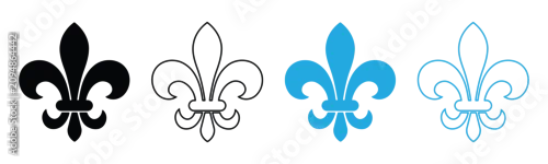 Obraz Fleur de lis icon set vector illustration. Royal lily symbol in filled and outline style.