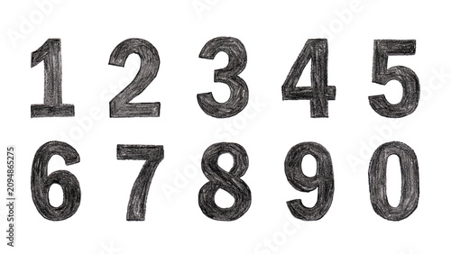 Obraz na płótnie Hand Drawn Charcoal Sketch Numbers Set Vector Illustration from 0 to 9