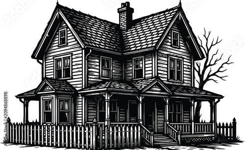 Old wooden haunted house illustration
