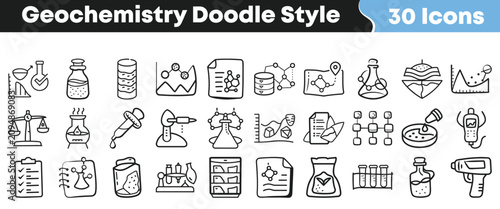 Cuadro en lienzo Set of thirty hand drawn geochemistry icons in doodle style