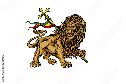 Lion of Judah holding Ethiopian cross, Ethiopian heritage vector illustration
