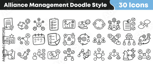 Cuadro en lienzo Hand drawn collection of alliance management icons in doodle style