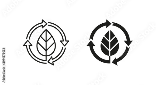 Recycle symbol with leaf icon graphic showing sustainable development and green environment.