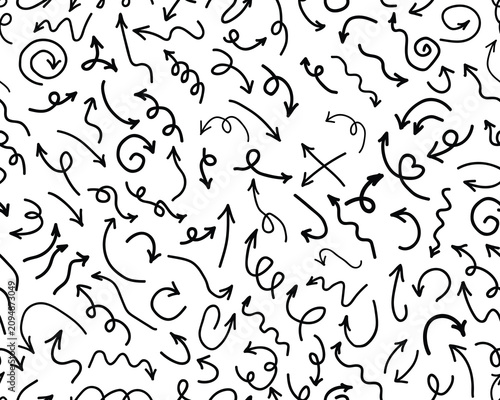 Thin curved black arrows, collection of hand drawn