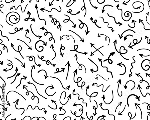 Thin curved black arrows, collection of hand drawn