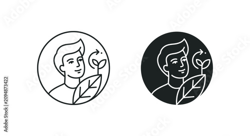 Tableau sur toile Person and plant icon with recycle arrows symbolizing environmental consciousness and growth
