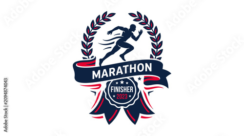 Schilderij op canvas Marathon Finisher Logo Design Emblem.