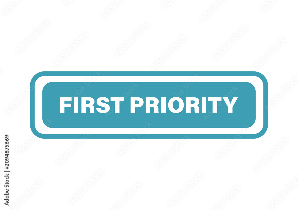 Fototapeta premium Blue rectangular button with rounded corners and the text first priority written in bold white capital letters inside isolated on transparent background