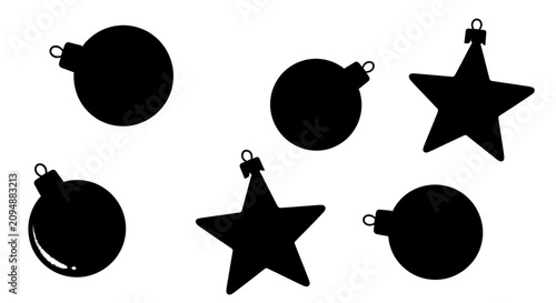 Black christmas ornaments on white background with ornaments including balls balls stars six black decorations resources elements holiday with symbols
