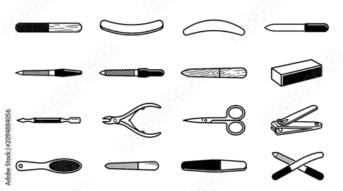 Canvastavla Nail File Manicure and Pedicure Tool Black and White Vector Icon Set Featuring E