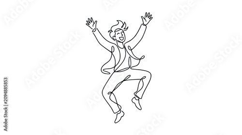 Canvas-taulu Joyful Man Jumping with Arms Raised, Continuous Line Drawing