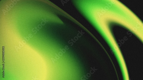 Schilderij op canvas Dark black textured abstract backdrop with smooth wavy fluid gradients blending lime green and pale yellow, vintage grain noise texture, soft curved swirl shapes