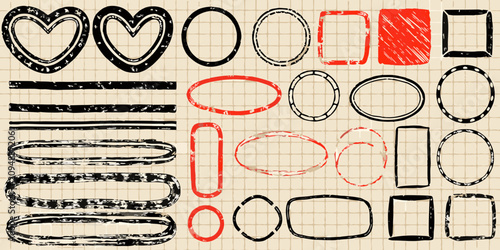 Photos Collection Of Hand Drawn Geometric Shapes And Hearts Vector Illustration