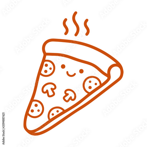 Pizza slice on a transparent background, happy vector doodle