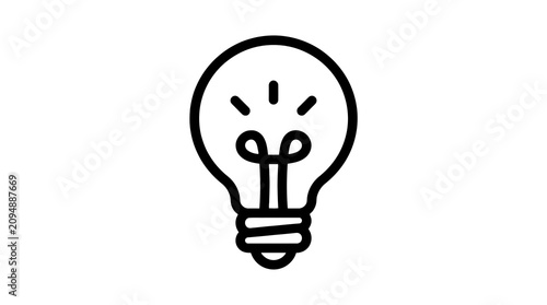 Creative Minimalist Black and White Line Drawing of a Lit Light Bulb Symbolizing Innovation and Ideas
