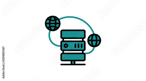 Creative of a Server Connected Globally with Modern Teal and Black Design with high quality professional line art symbols for modern creative design and digital branding projects