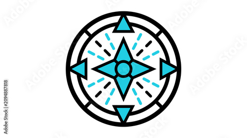 Dynamic Modern Compass with Radiating Arrows and Sparkles in Blue and Black Color Scheme with high quality professional line art symbols for modern creative design and digital branding projects