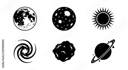 Obraz na płótnie Cosmic Celestial Icons: Sun, Moon, Planets, Galaxy, Asteroid, Space Objects, Ast