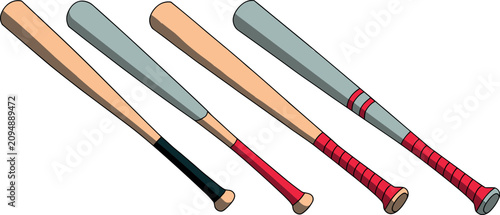 Photos Baseball bat vector set featuring classic wooden and aluminum alloy sports equip
