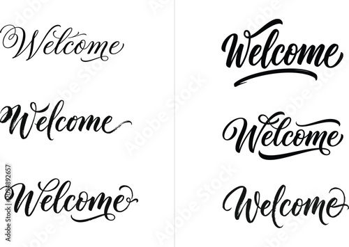 Handwritten Welcome Lettering Set in Black and White Calligraphy Style