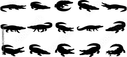 Canvastavla Crocodile silhouettes vector set, alligator animal icons, black reptile shapes,