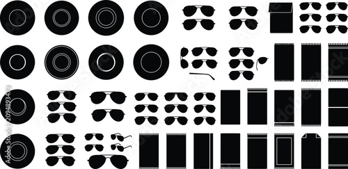 Konstfotografi Vector silhouette collection of summer accessories featuring straw hats aviator