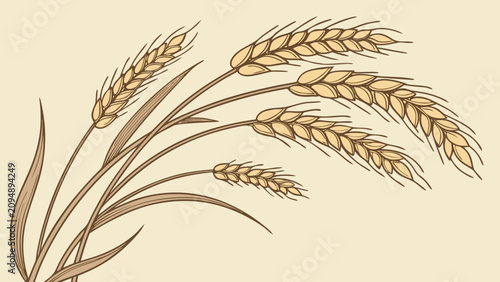 Illustration of wheat ears harvest concept with agriculture background botanical illustration monochrome isolated decoration ingredient cultivation