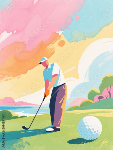 Modern Watercolor Golf Decorative Art
