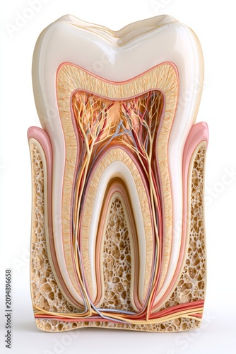 Cross section showing human tooth anatomy and structure, vertical