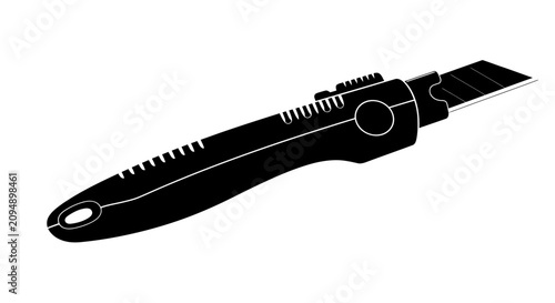 Schilderij op canvas Black silhouette of a utility knife on white background with knife retractable b