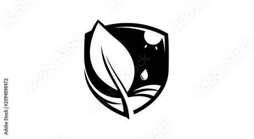 Konstfotografi Eco shield logo with leaf with black white eco sustainability conservation envir
