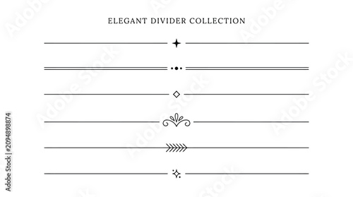 Elegant divider collection, minimalist black line borders and decorative page breaks, set of 6 ornamental text separators for wedding invitations
