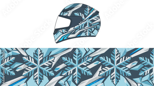 Blue snowflake winter camouflage motorcycle helmet and texture wrap.