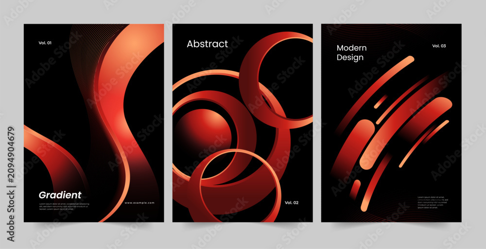 Fototapeta premium Red Orange Gradient Ribbon Abstract Poster Set, Orange Gradient Abstract Shape Poster Template